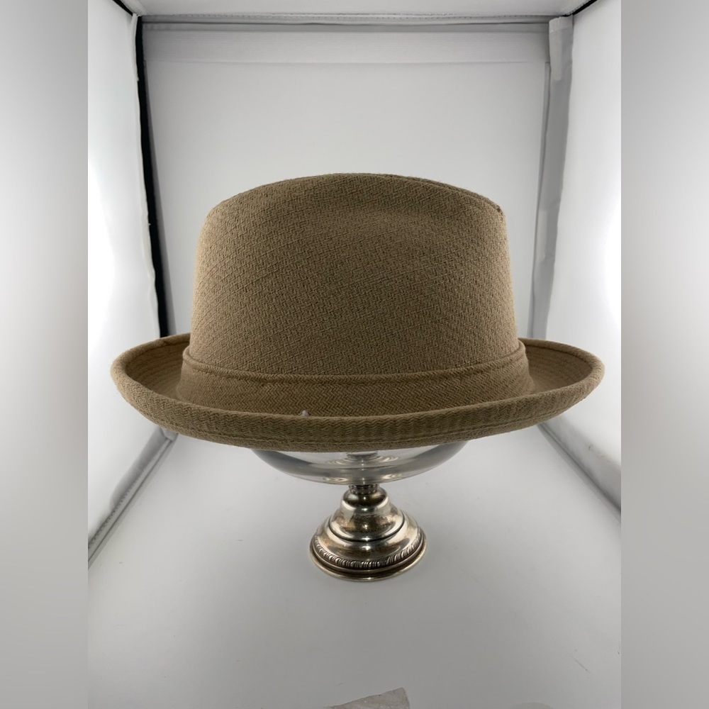 KNOX NEW YORK TAN FEDORA HAT SIZE 7 1/8 WITH FEATHER - Picture 2 of 9